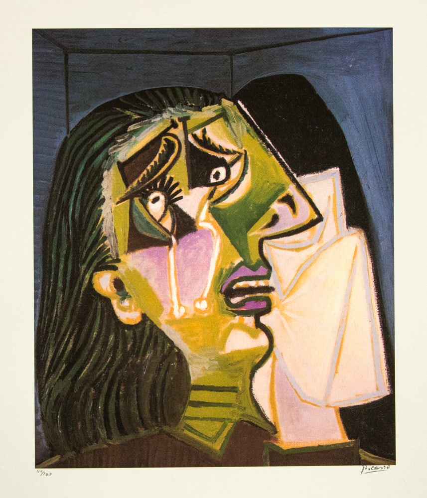 Pablo Picasso 'Weeping Woman': Pablo Picasso (after) 'Weeping Woman' lithograph print, limited edition of 200, sheet size 50 x 70 cm, plate signed bottom right, numbered with pencil bottom left 120/200, wove paper with Pablo Picass