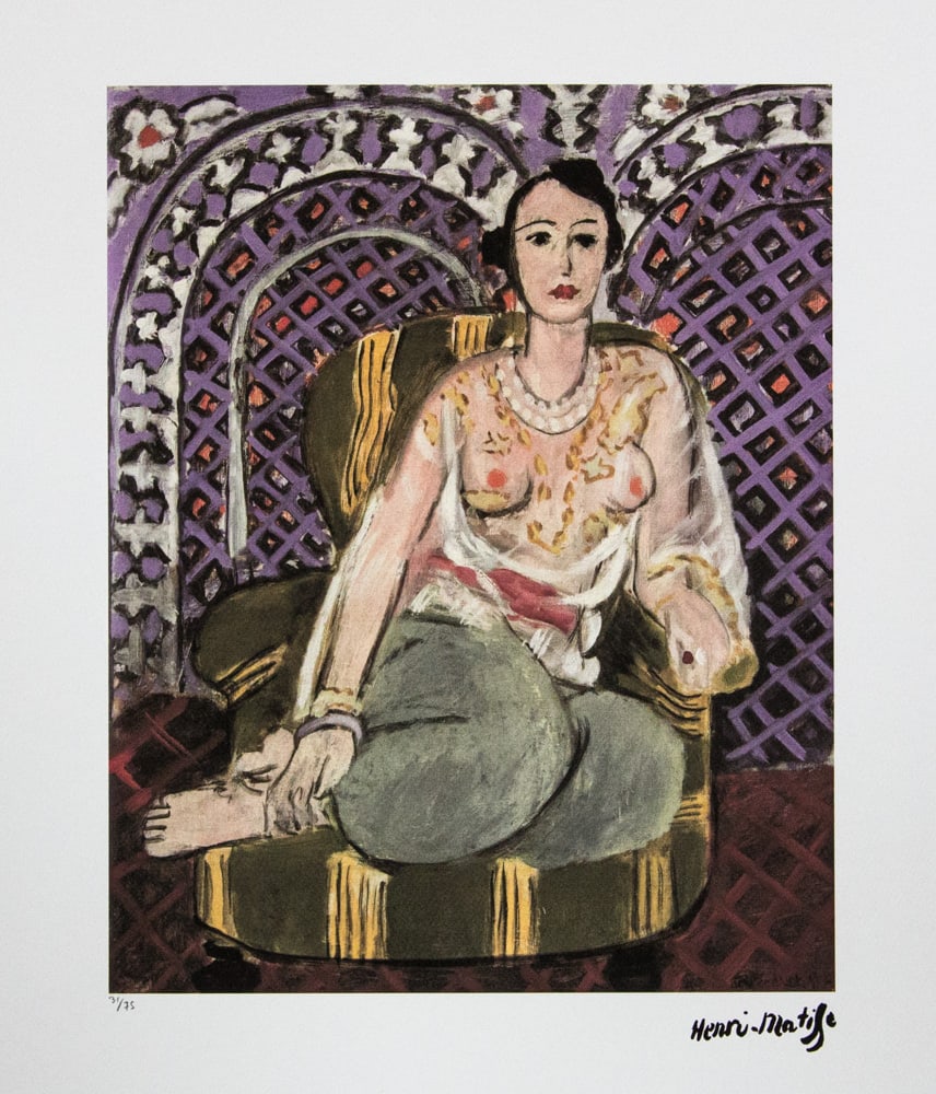 Henri Matisse 'Seated Odalisque': Henri Matisse (after) 'Seated Odalisque' offset lithography, limited edition of 75, sheet size 50 x 70 cm, plate signed bottom right, numbered with pencil bottom left 31/75, cotton paper, bottom left