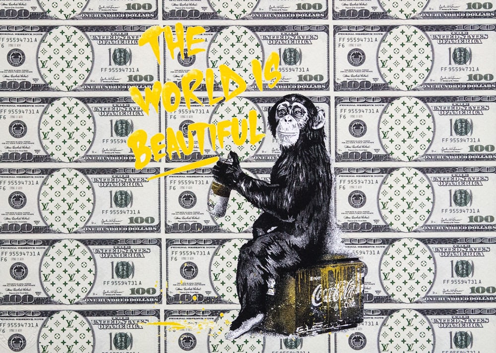 DEATH NYC SIGNED FINE ART PRINT W/COA: DEATH NYC Signed Fine Art Print with COA , DEATH NYC is a New York City-based street artist. Her pseudonym is an acronym for 'Don't Easily Abandon the Hope'. Print is blind stamped, comes with