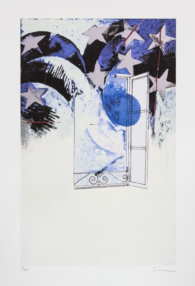 Mario Schifano, Untitled: Mario Schifano (after) untitled, offset lithograph in colors, signed bottom right, pencil, numbered bottom left with pencil, limited edition 111/200, bottom center publishing house stamp, cotton