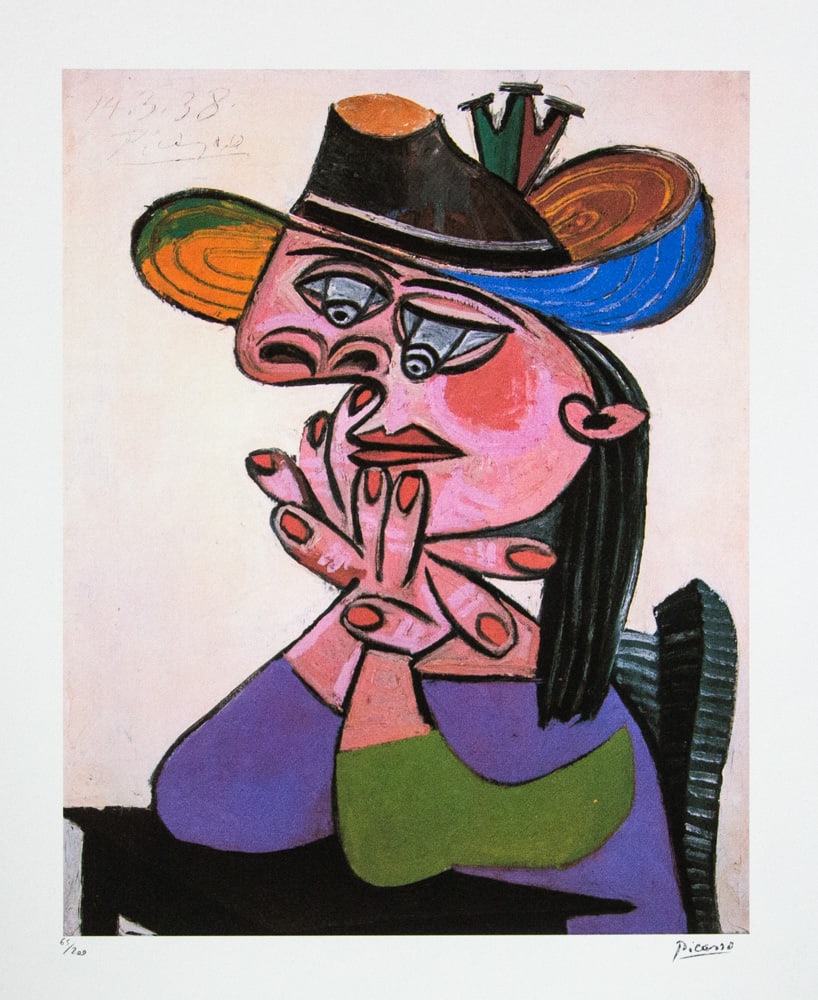 Pablo Picasso 'Woman in a Hat': Pablo Picasso (after) 'Woman in a Hat' lithograph print, limited edition of 200, sheet size 50 x 70 cm, plate signed bottom right, numbered with pencil bottom left 65/200, wove paper with Pablo
