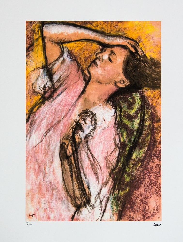 Edgar Degas 'Combing the Hair': Edgar Degas (after) 'Combing the Hair' offset lithography, limited edition of 300, sheet size 50 x 70 cm, plate signed bottom right, numbered with pencil bottom left 101/300, cotton paper, without