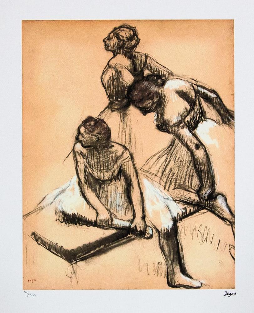 Edgar Degas 'Three Dancers at Rest': Edgar Degas (after) 'Three Dancers at Rest' offset lithography, limited edition of 300, sheet size 50 x 70 cm, plate signed bottom right, numbered with pencil bottom left 160/300, cotton paper,