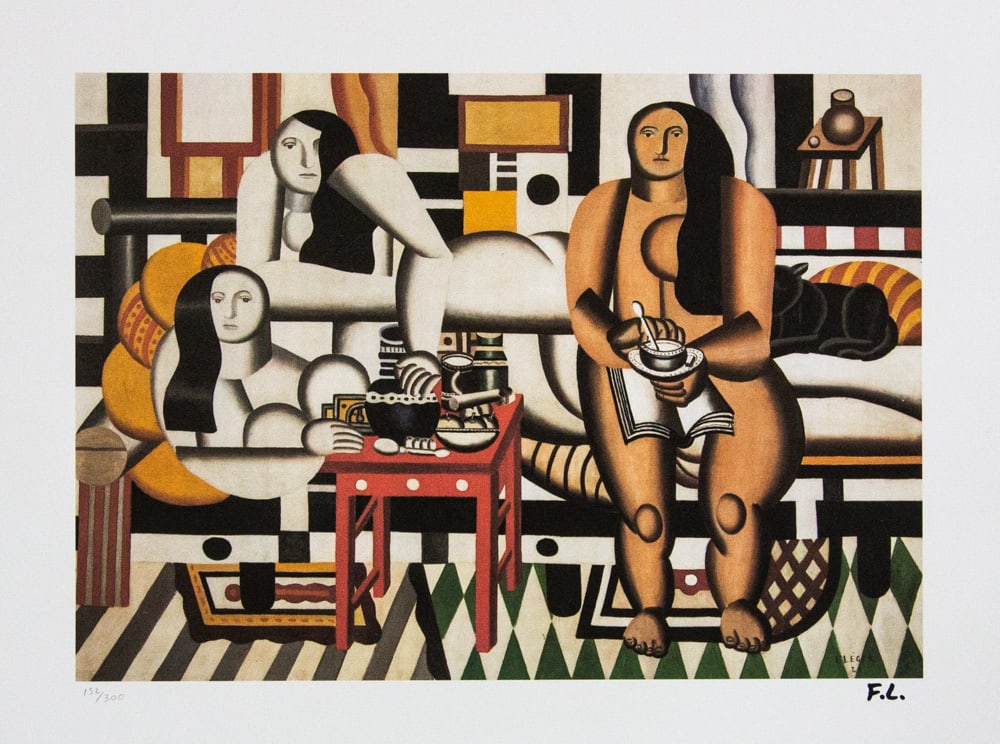Fernand Leger 'Three Women': Fernand Leger (after) 'Three Women' lithography print, plate signed bottom right, numbered with pencil bottom left, limited edition 152/300, bottom left publishing house stamp 'Leonardo Artis', heavy
