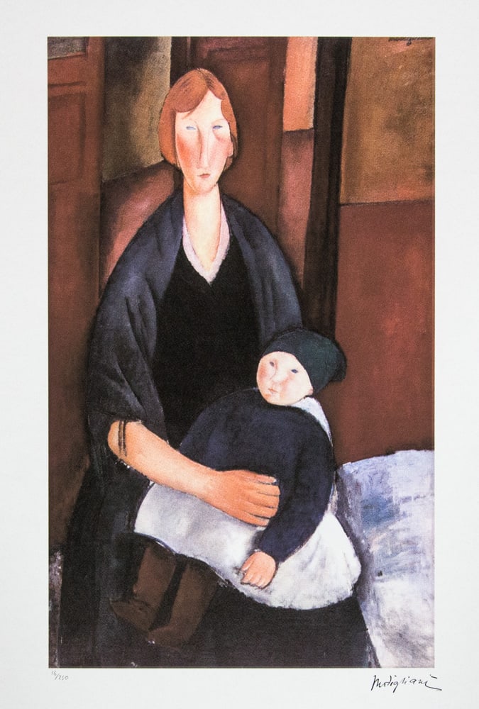 Amadeo Modigliani 'Seated Woman with Child': Amadeo Modigliani (after) 'Seated Woman with Child' lithography print, plate signed bottom right, numbered with pencil bottom left, limited edition 16/250, heavy paper, sheet size 70 x 50 cm, without
