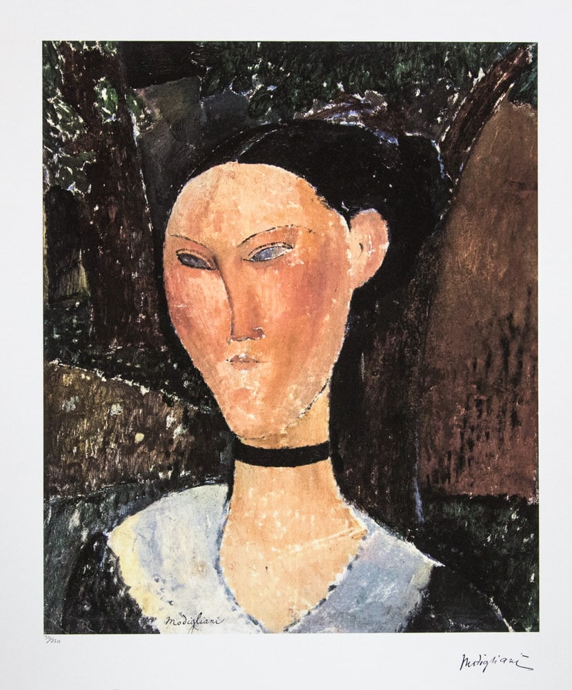Amadeo Modigliani 'Woman with Velvet Ribbon': Amadeo Modigliani (after) 'Woman with Velvet Ribbon' lithography print, plate signed bottom right, numbered with pencil bottom left, limited edition 30/250, heavy paper, sheet size 70 x 50 cm,