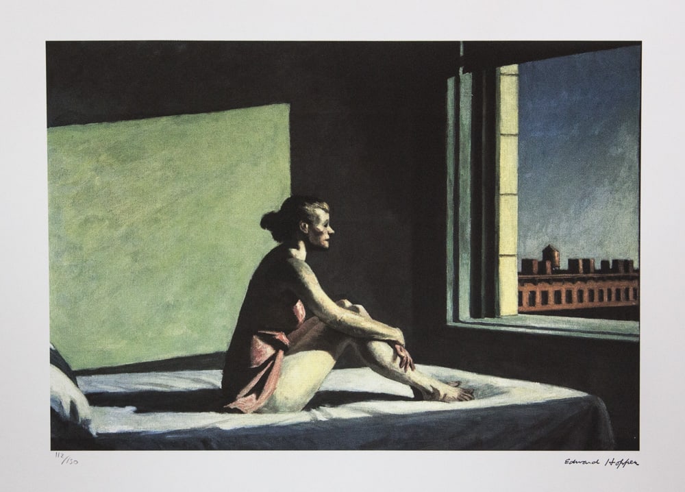Edward Hopper 'Morning Sun': Edward Hopper (after) 'Morning Sun' limited edition 112/150, lithography print, plate signed bottom right, numbered with pencil bottom left, cotton paper Arches France, sheet size 38 x 57 cm, bottom