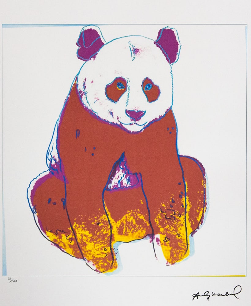 Andy Warhol 'Giant Panda': Andy Warhol (after) 'Giant Panda' offset lithograph in colors on Arches paper, sheet size 38,5 x 57 cm, plate signed bottom right, numbered with pencil, limited edition 58/100 (Leo Castelli, Art Galle