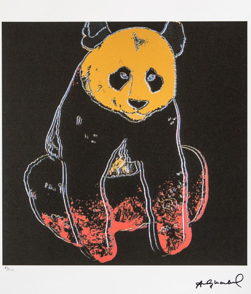 Andy Warhol 'Giant Panda': Andy Warhol (after) 'Giant Panda' offset lithograph in colors on Arches paper, sheet size 38,5 x 57 cm, plate signed bottom right, numbered with pencil, limited edition 68/100 (Leo Castelli, Art Galle