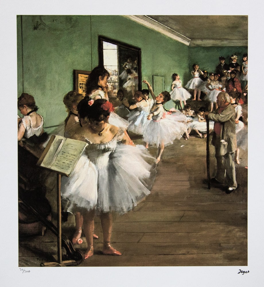 Edgar Degas 'The Dance Class': Edgar Degas (after) 'The Dance Class' offset lithography, limited edition of 300, sheet size 50 x 70 cm, plate signed bottom right, numbered with pencil bottom left 30/300, cotton paper, without