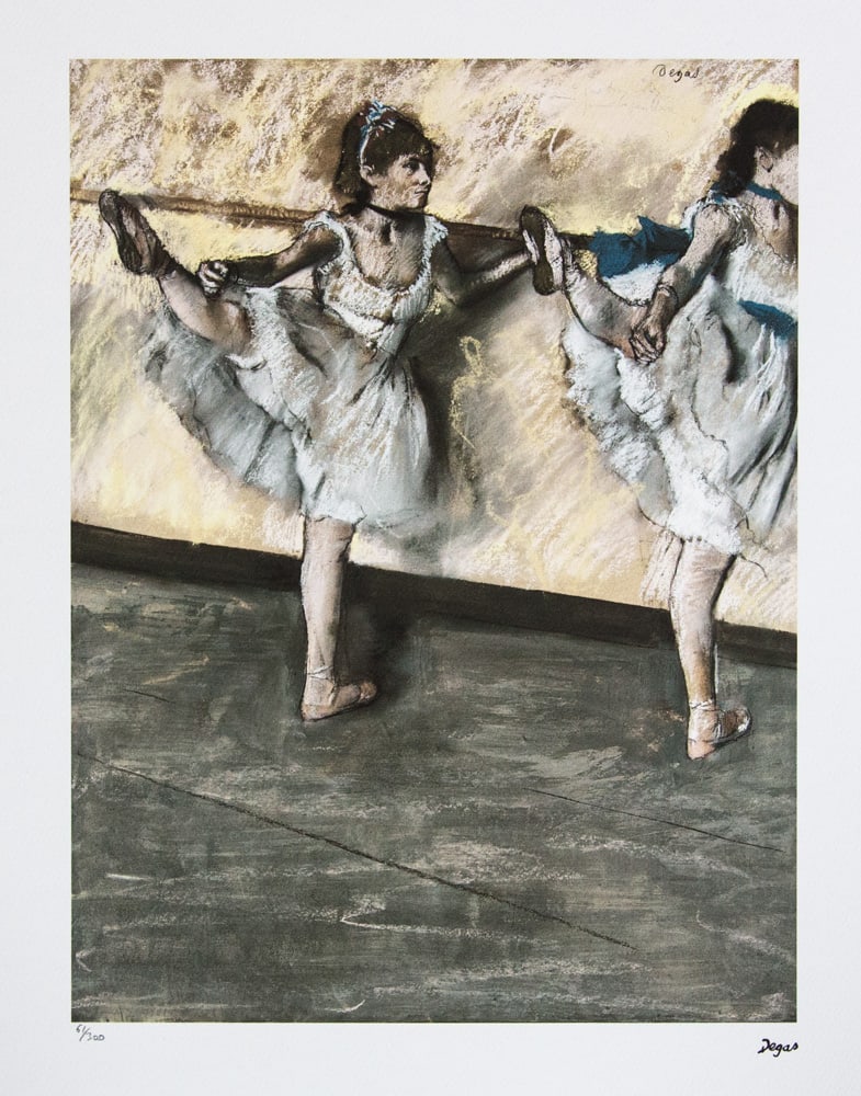 Edgar Degas 'Dancers at the Barre': Edgar Degas (after) 'Dancers at the Barre' offset lithography, limited edition of 300, sheet size 50 x 70 cm, plate signed bottom right, numbered with pencil bottom left 61/300, cotton paper, without