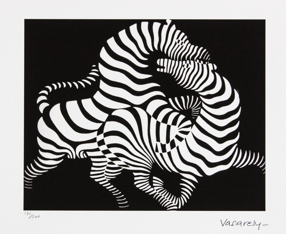 Victor Vasarely 'Zebra': Victor Vasarely (after) 'Zebra' limited edition of 500, lithography print, plate signed bottom right, numbered with pencil bottom left 175/500, heavy cotton paper, with embossing stamp 'SPADEM,
