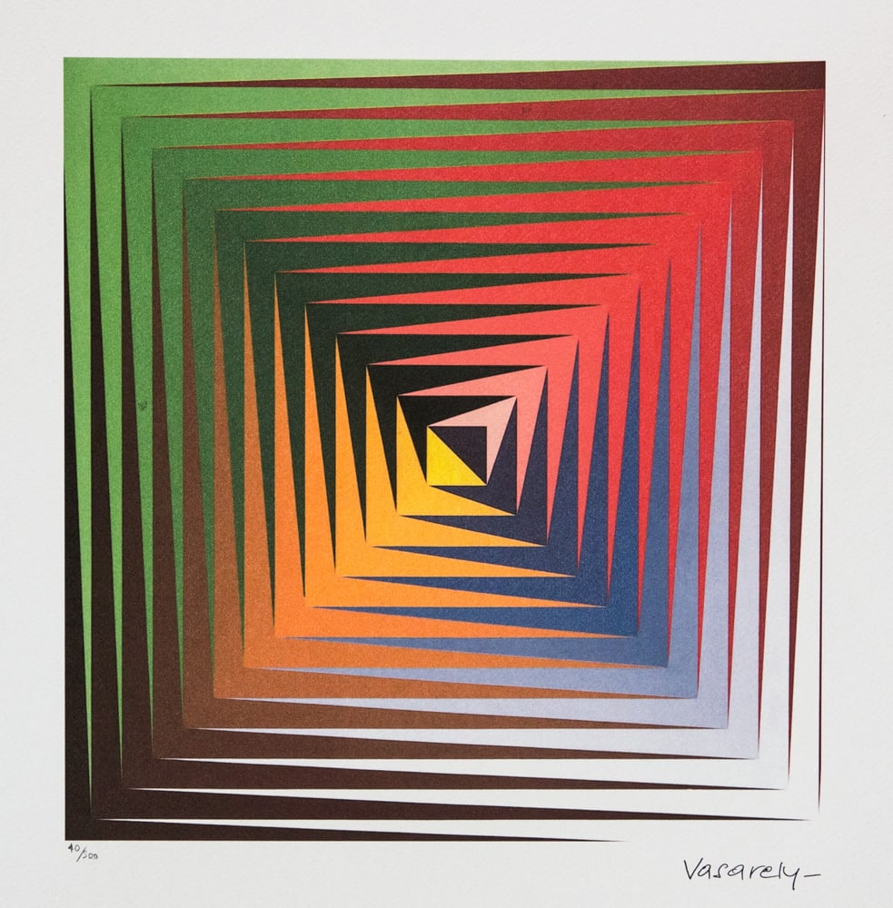 Victor Vasarely 'Vonal Prim': Victor Vasarely (after) 'Vonal Prim' limited edition of 500, lithography print, plate signed bottom right, numbered with pencil bottom left 40/500, heavy cotton paper, with embossing stamp 'SPADEM,