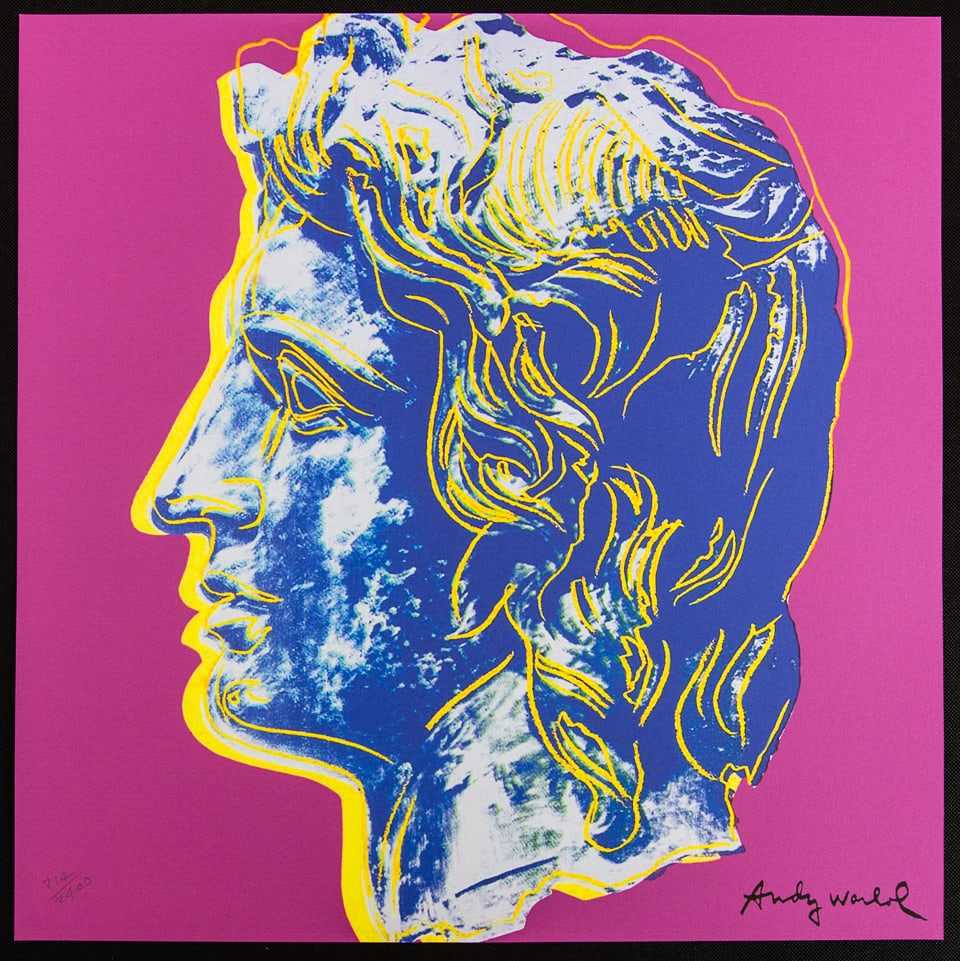 Andy Warhol 'Alexander the Great': Andy Warhol (after) 'Alexander the Great' offset lithography, size 60 x 60 cm, plate signed bottom right, numbered with pencil, limited edition 214/2400, heavy paper, stamped with CMOA on the back