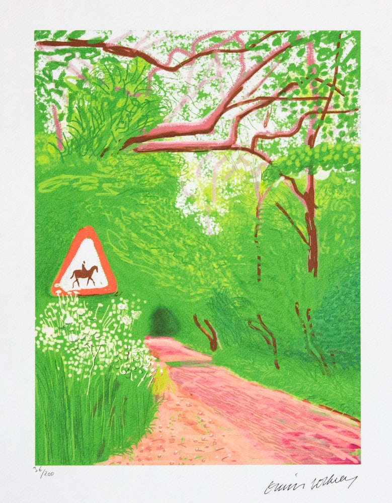 David Hockney 'The Arrival of Spring in Woldgate': David Hockney (after) 'The Arrival of Spring in Woldgate' limited edition of 200, lithography print, plate signed bottom right, numbered with pencil bottom left 36/200, heavy cotton paper, with