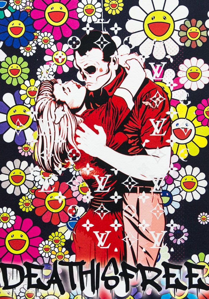 DEATH NYC SIGNED FINE ART PRINT W/COA: DEATH NYC Signed Fine Art Print with COA , DEATH NYC is a New York City-based street artist. Her pseudonym is an acronym for 'Don't Easily Abandon the Hope'. Print is blind stamped, comes with