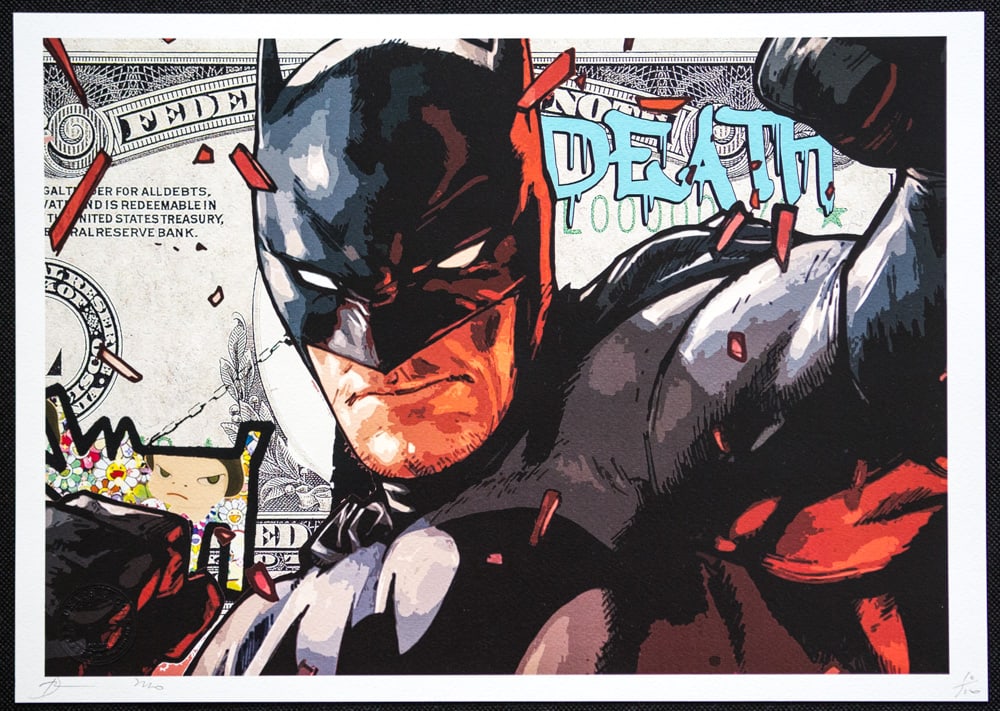 DEATH NYC SIGNED FINE ART PRINT W/COA: DEATH NYC Signed Fine Art Print with COA , DEATH NYC is a New York City-based street artist. Her pseudonym is an acronym for 'Don't Easily Abandon the Hope'. Print is blind stamped, comes with