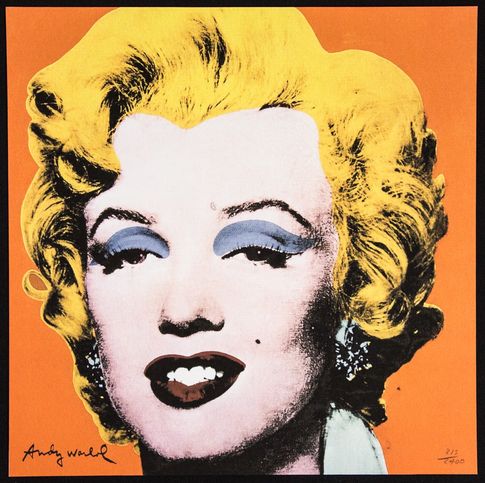 Andy Warhol 'Marilyn Monroe': Andy Warhol (after) 'Marilyn Monroe' offset lithography, size 60 x 60 cm, plate signed bottom left, numbered with pencil, limited edition 215/2400, heavy paper, stamped with CMOA on the back (Carnegie