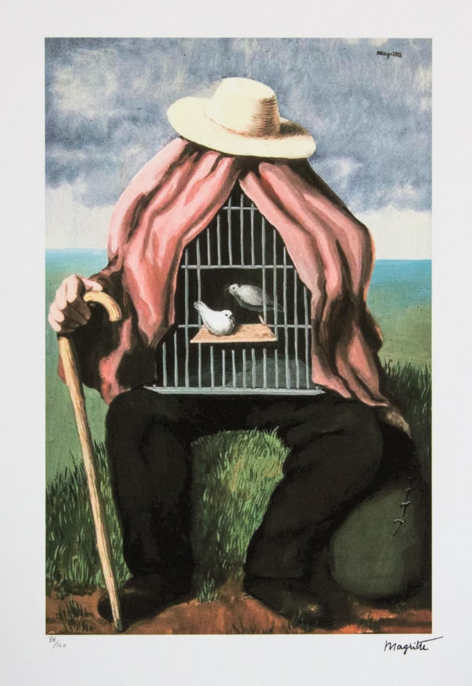 Rene Magritte 'The Therapist': Rene Magritte (after) 'The Therapist' lithography print, limited edition of 100, plate signed bottom right, numbered with pencil bottom left 86/100, bottom left publishing house stamp 'SPADEM,