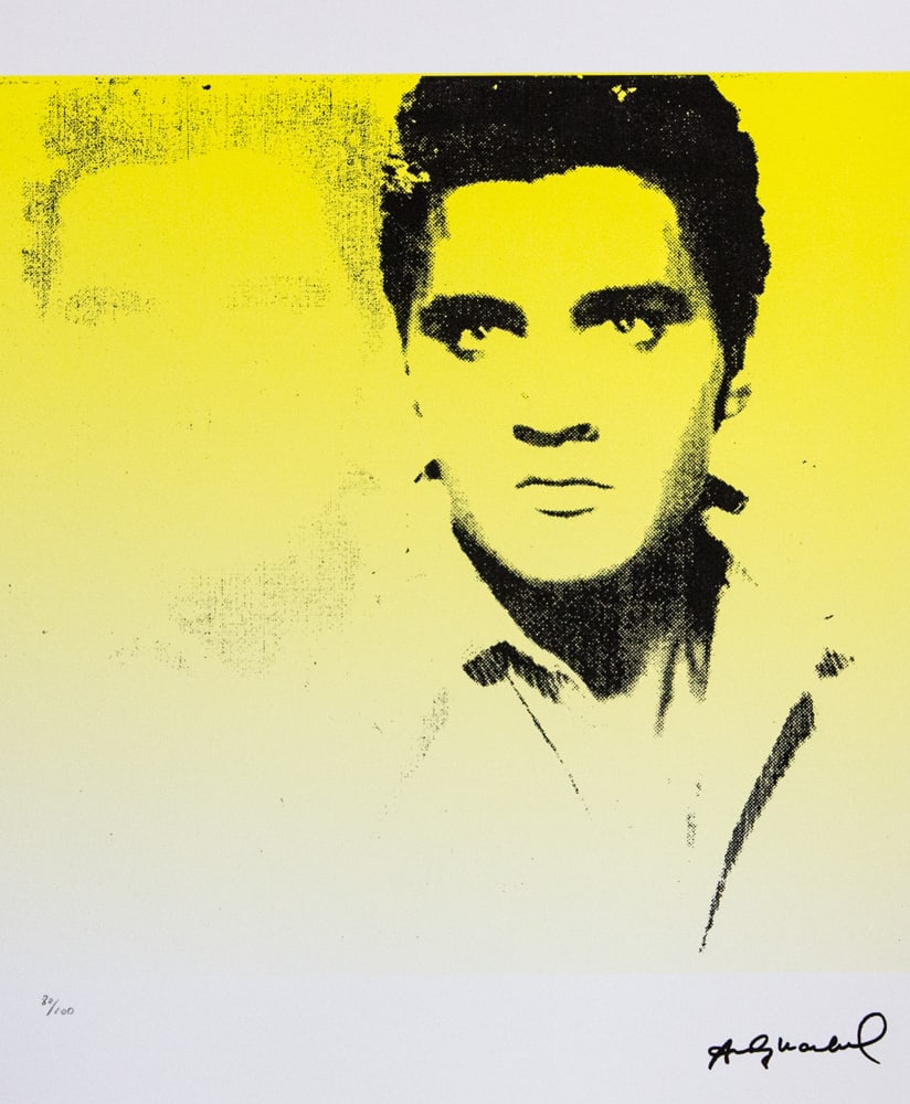 Andy Warhol 'Elvis Presley': Andy Warhol (after) 'Elvis Presley' offset lithograph in colors on Arches paper, sheet size 38,5 x 57 cm, plate signed bottom right, numbered with pencil, limited edition 80/100 (Leo Castelli, Art Gal