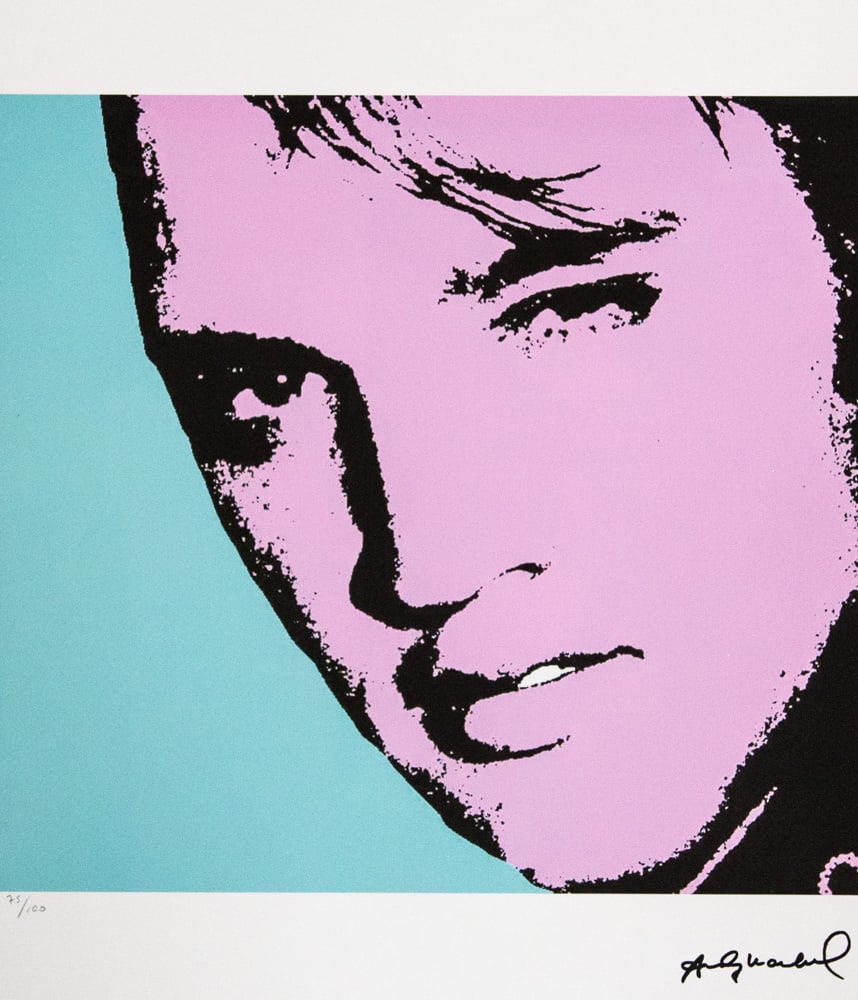 Andy Warhol 'Elvis Presley': Andy Warhol (after) 'Elvis Presley' offset lithograph in colors on Arches paper, sheet size 38,5 x 57 cm, plate signed bottom right, numbered with pencil, limited edition 75/100 (Leo Castelli, Art Gal