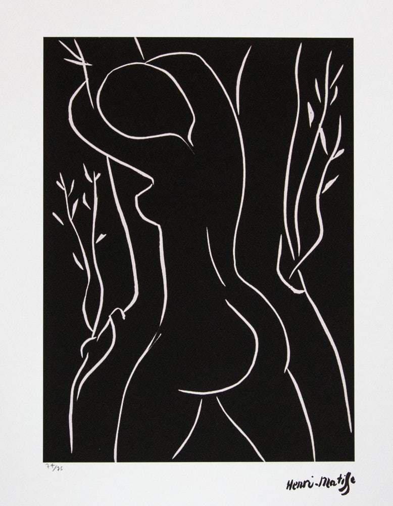 Henri Matisse 'Pasiphae: Embracing an Olive Tree': Henri Matisse (after) 'Pasiphae: Embracing an Olive Tree' offset lithography, limited edition of 75, sheet size 50 x 70 cm, plate signed bottom right, numbered with pencil bottom left 74/75, cotton