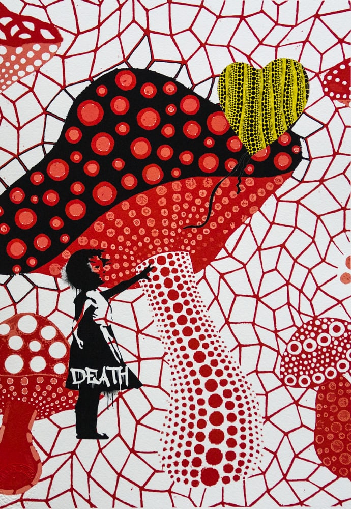 DEATH NYC SIGNED FINE ART PRINT W/COA: DEATH NYC Signed Fine Art Print with COA , DEATH NYC is a New York City-based street artist. Her pseudonym is an acronym for 'Don't Easily Abandon the Hope'. Print is blind stamped, comes with