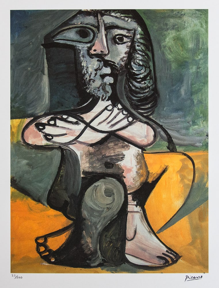 Pablo Picasso 'Seated Nude Man': Pablo Picasso (after) 'Seated Nude Man' lithograph print, limited edition of 200, sheet size 50 x 70 cm, plate signed bottom right, numbered with pencil bottom left 25/200, wove paper with Pablo