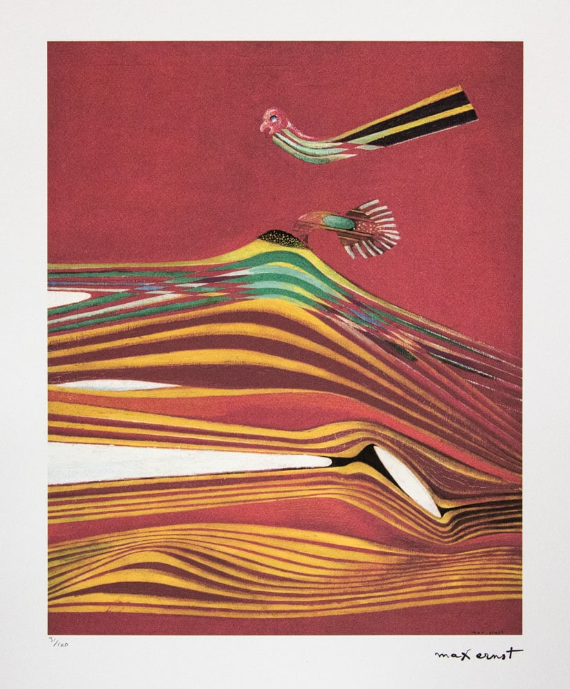 Max Ernst 'Landscape-Effect of Touching': Max Ernst (after) 'Landscape-Effect of Touching' lithography print, sheet size 50 x 70 cm, plate signed bottom right, numbered with pencil bottom left, limited edition 31/100, bottom left publishing
