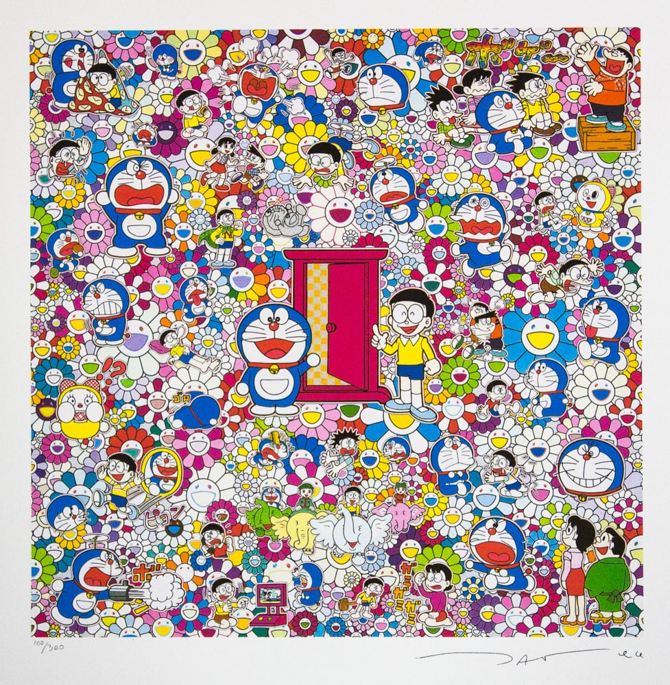 Takashi Murakami 'Dokodemo Door': Takashi Murakami (after) 'Dokodemo Door' offset lithography, limited edition of 300, sheet size 50 x 65 cm, plate signed bottom right, numbered with pencil bottom left 100/300, fine art paper,