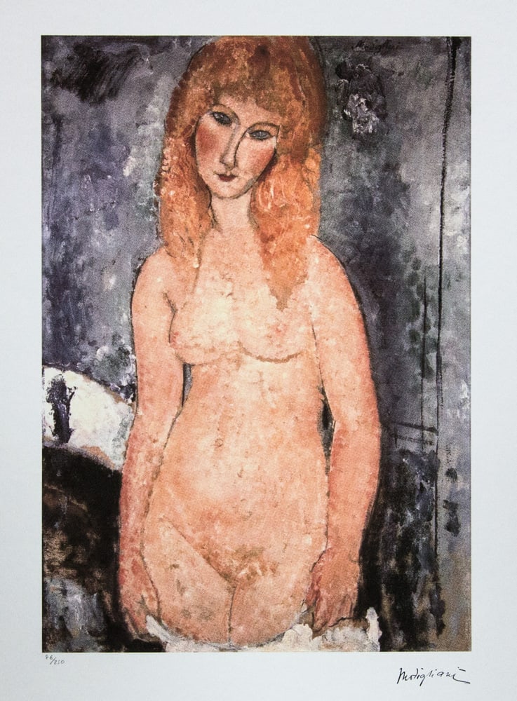 Amadeo Modigliani 'Standing Nude': Amadeo Modigliani (after) 'Standing Nude' lithography print, plate signed bottom right, numbered with pencil bottom left, limited edition 76/250, heavy paper, sheet size 70 x 50 cm, without