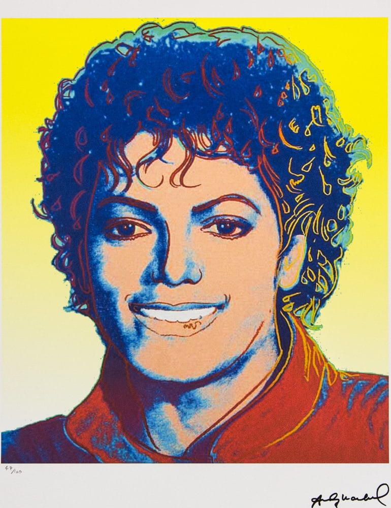Andy Warhol 'Michael Jackson': Andy Warhol (after) 'Michael Jackson' offset lithograph in colors on Arches paper, sheet size 38,5 x 57 cm, plate signed bottom right, numbered with pencil, limited edition 47/100 (Leo Castelli, Art
