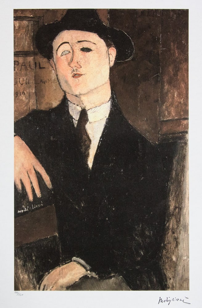 Amadeo Modigliani 'Portrail of Paul Guillaume': Amadeo Modigliani (after) 'Portrail of Paul Guillaume' lithography print, plate signed bottom right, numbered with pencil bottom left, limited edition 100/250, heavy paper, sheet size 70 x 50 cm,