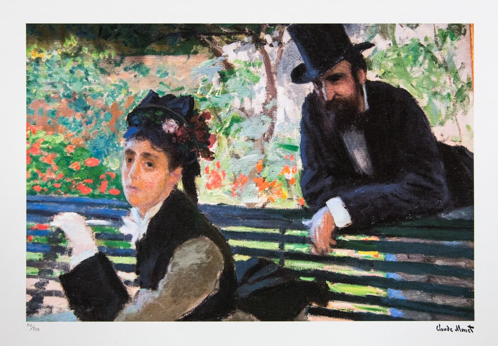 Claude Monet 'The Beach Aka Camille Monet on a Garden Bench': Claude Monet (after) 'The Beach Aka Camille Monet on a Garden Bench' lithography print, sheet size 50 x 70 cm, plate signed bottom right, numbered with pencil bottom left, limited edition 112/250,