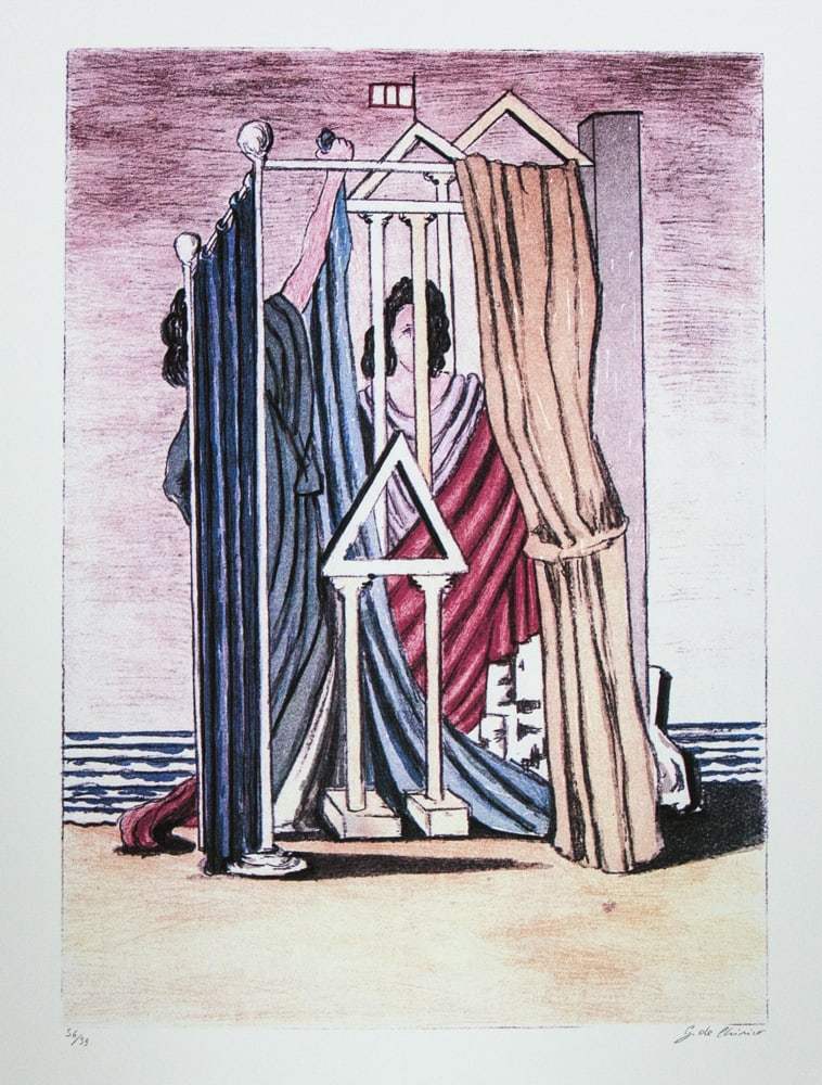 Giorgio De Chirico 'The Sibille': Giorgio De Chirico (after) 'The Sibille' offset lithograph in colors, cotton paper, sheet size 50 x 70 cm, numbered bottom left with pencil, limited edition 56/99, signed bottom right, pencil 'G. De