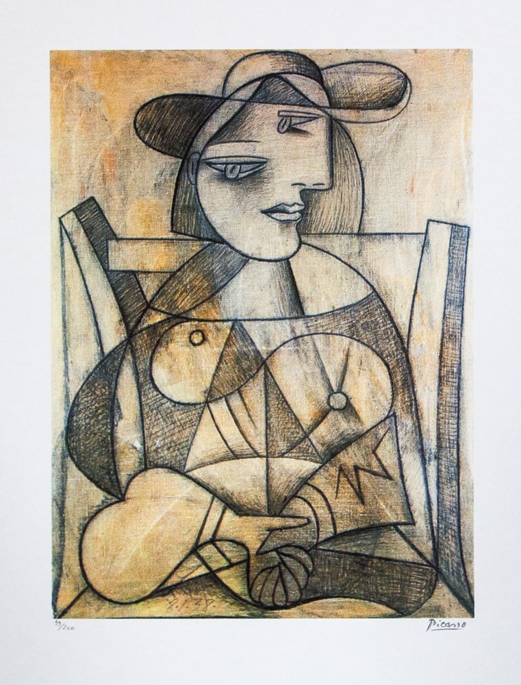 Pablo Picasso 'Woman with Joined Hands': Pablo Picasso (after) 'Woman with Joined Hands' lithograph print, limited edition of 200, sheet size 50 x 70 cm, plate signed bottom right, numbered with pencil bottom left 99/200, wove paper with