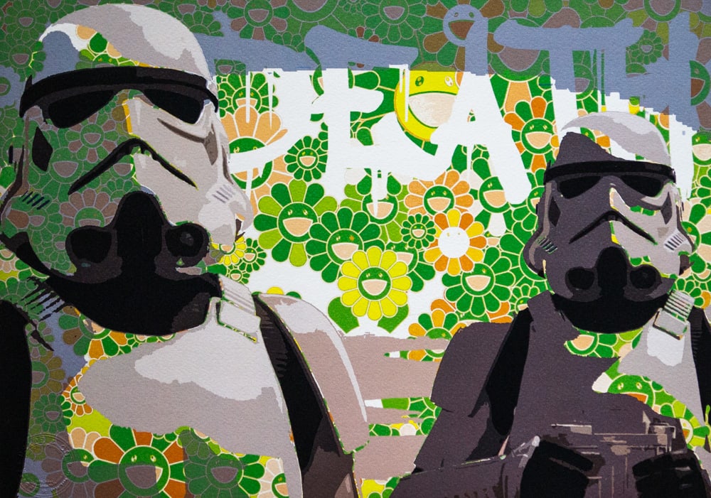 DEATH NYC SIGNED FINE ART PRINT W/COA: DEATH NYC Signed Fine Art Print with COA , DEATH NYC is a New York City-based street artist. Her pseudonym is an acronym for 'Don't Easily Abandon the Hope'. Print is blind stamped, comes with