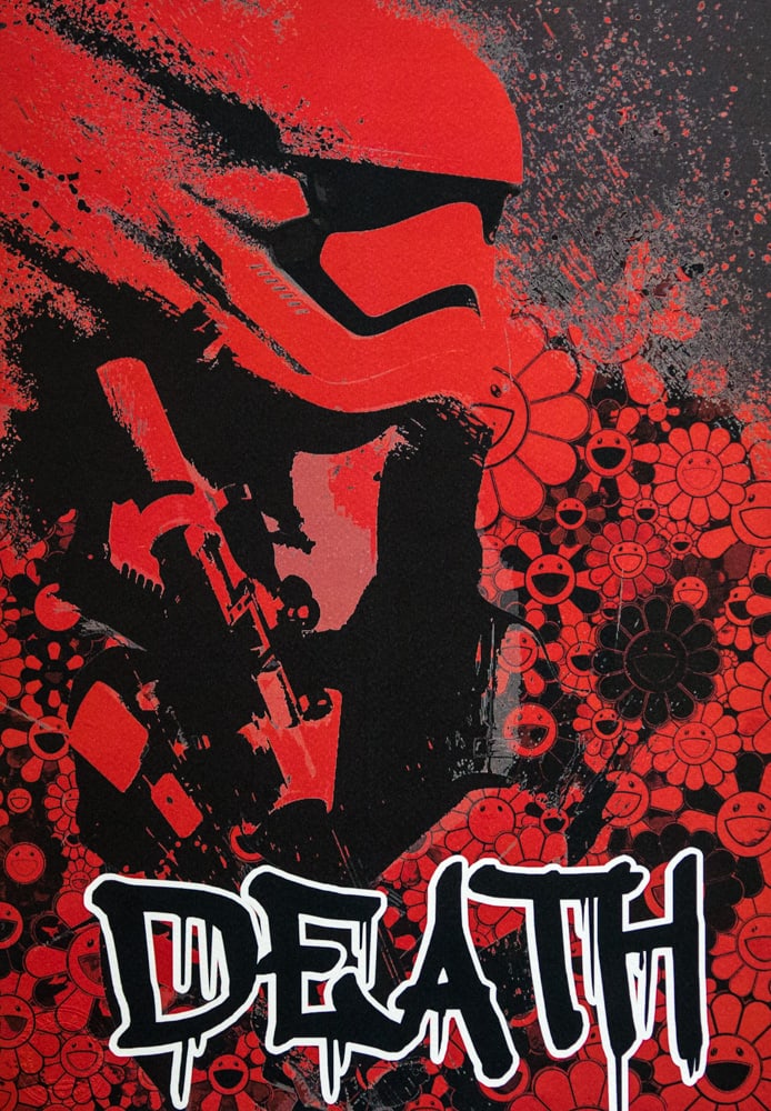 DEATH NYC SIGNED FINE ART PRINT W/COA: DEATH NYC Signed Fine Art Print with COA , DEATH NYC is a New York City-based street artist. Her pseudonym is an acronym for 'Don't Easily Abandon the Hope'. Print is blind stamped, comes with