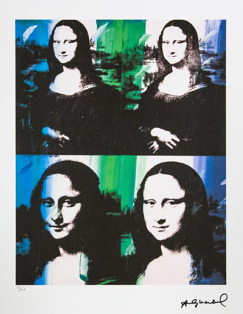 Andy Warhol 'Mona Lisa': Andy Warhol (after) 'Mona Lisa' offset lithograph in colors on Arches paper, sheet size 38,5 x 57 cm, plate signed bottom right, numbered with pencil, limited edition 25/100 (Leo Castelli, Art