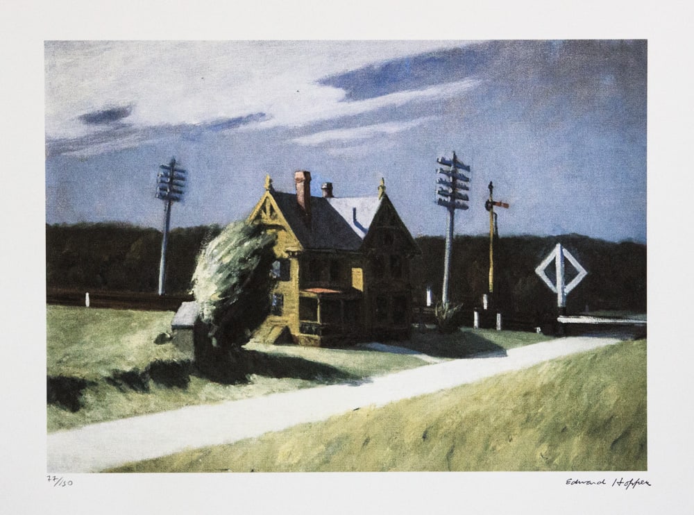 Edward Hopper 'Railroad Crossing': Edward Hopper (after) 'Railroad Crossing' limited edition 77/150, lithography print, plate signed bottom right, numbered with pencil bottom left, cotton paper Arches France, sheet size 38 x 57 cm, bot