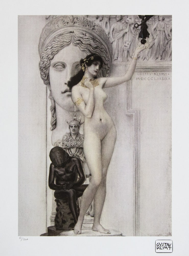 Gustav Klimt 'Allegory of Sculpture': Gustav Klimt (after) 'Allegory of Sculpture' limited edition of 200, lithograph print, plate signed bottom right, numbered with pencil bottom left 61/200, fine art paper, with La TREC Spa embossing,