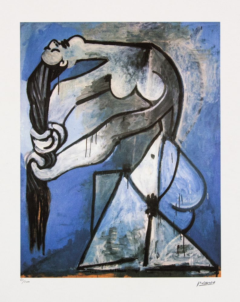 Pablo Picasso 'Nude Wringing her Hair': Pablo Picasso (after) 'Nude Wringing her Hair' lithograph print, limited edition of 200, sheet size 50 x 70 cm, plate signed bottom right, numbered with pencil bottom left 80/200, wove paper with