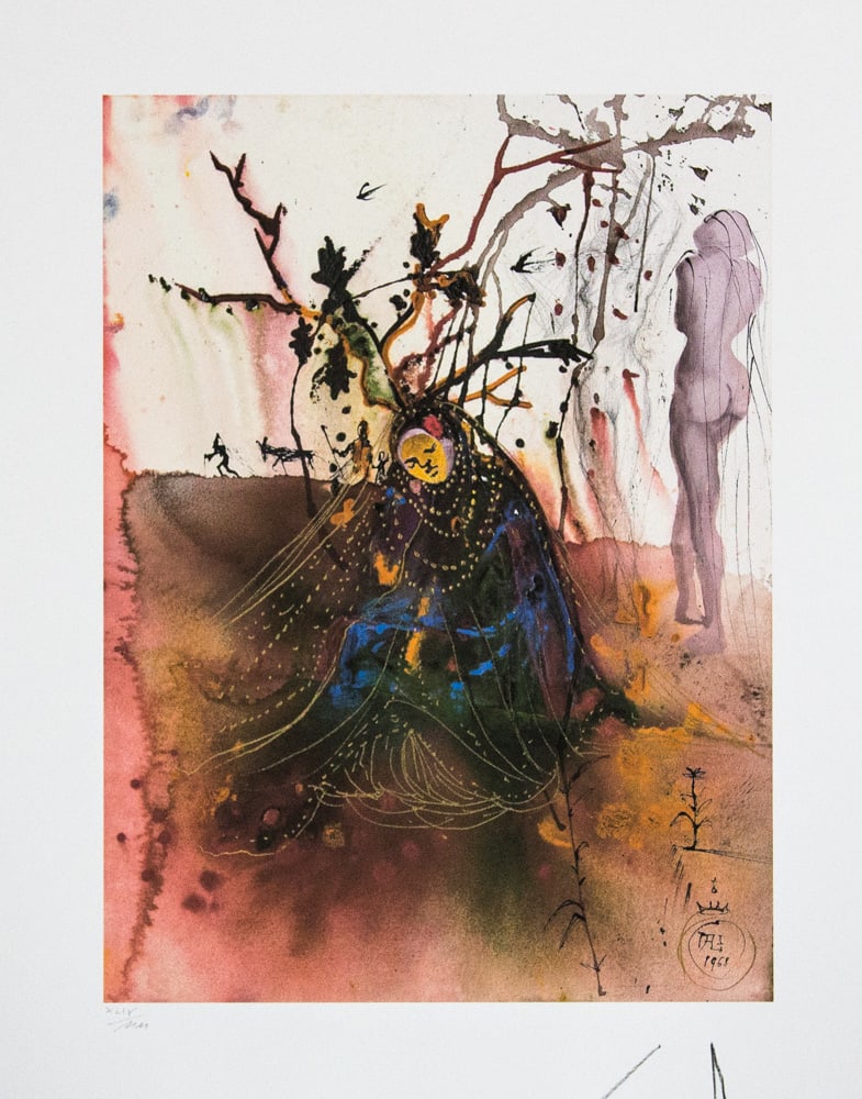 Salvador Dali 'Autumn': Salvador Dali (after) 'Autumn' offset lithography, sheet size 50 x 65 cm, heavy paper with watermark BFK Rives France, signed bottom right, pencil 'Dali', numbered with pencil bottom left XLIV/MM,