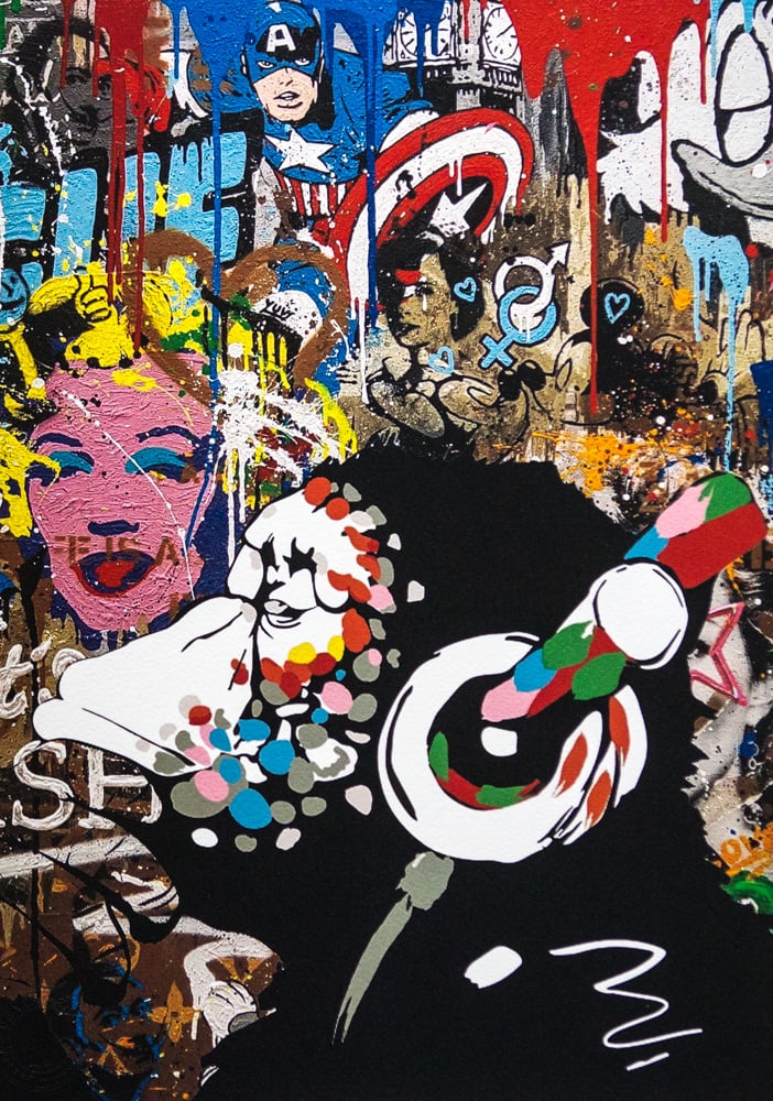 DEATH NYC SIGNED FINE ART PRINT W/COA: DEATH NYC Signed Fine Art Print with COA , DEATH NYC is a New York City-based street artist. Her pseudonym is an acronym for 'Don't Easily Abandon the Hope'. Print is blind stamped, comes with