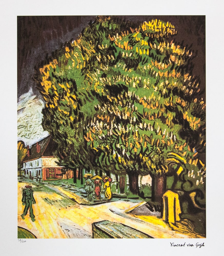 Vincent van Gogh 'Chestnut Trees in Blossom': Vincent van Gogh (after) 'Chestnut Trees in Blossom' lithography print, sheet size 50 x 70 cm, plate signed bottom right, numbered with pencil bottom left, limited edition 58/250, with embossing