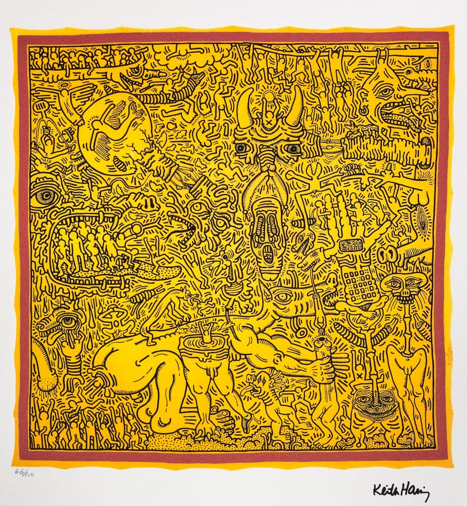 Keith Haring, Untitled: Keith Haring (after) untitled, offset lithography, limited edition of 150, sheet size 50 x 70 cm, plate signed bottom right, numbered with pencil bottom left 66/150, cotton paper, Keith Haring