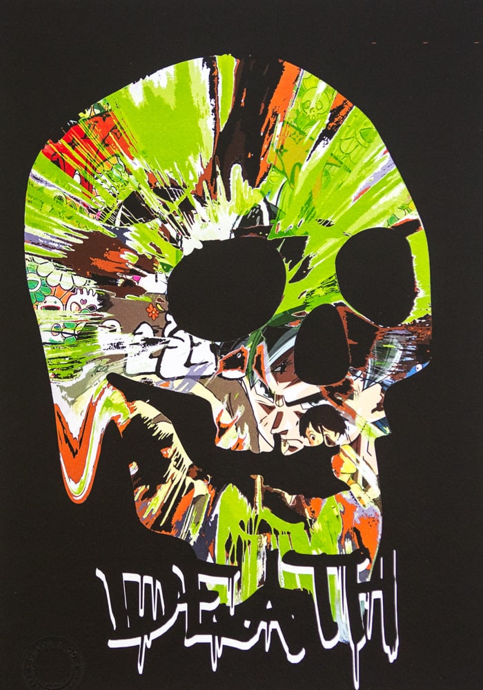 DEATH NYC SIGNED FINE ART PRINT W/COA: DEATH NYC Signed Fine Art Print with COA , DEATH NYC is a New York City-based street artist. Her pseudonym is an acronym for 'Don't Easily Abandon the Hope'. Print is blind stamped, comes with