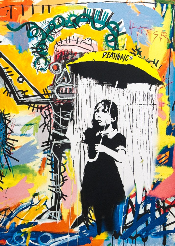 DEATH NYC SIGNED FINE ART PRINT W/COA: DEATH NYC Signed Fine Art Print with COA , DEATH NYC is a New York City-based street artist. Her pseudonym is an acronym for 'Don't Easily Abandon the Hope'. Print is blind stamped, comes with