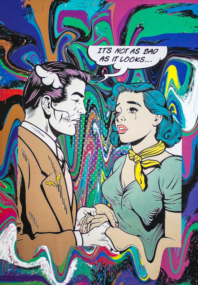 DEATH NYC SIGNED FINE ART PRINT W/COA: DEATH NYC Signed Fine Art Print with COA , DEATH NYC is a New York City-based street artist. Her pseudonym is an acronym for 'Don't Easily Abandon the Hope'. Print is blind stamped, comes with