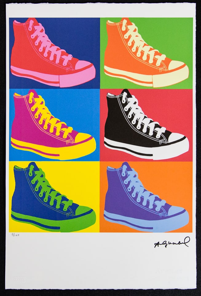 Andy Warhol 'Converse': Andy Warhol (after) 'Converse' offset lithograph in colors on Arches paper, sheet size 38,5 x 57 cm, plate signed bottom right, numbered with pencil, limited edition 8/100 (Leo Castelli, Art Gallery N